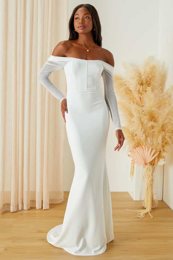 Lulus Forever Remarkable White Bustier Off-the-shoulder Maxi Dress