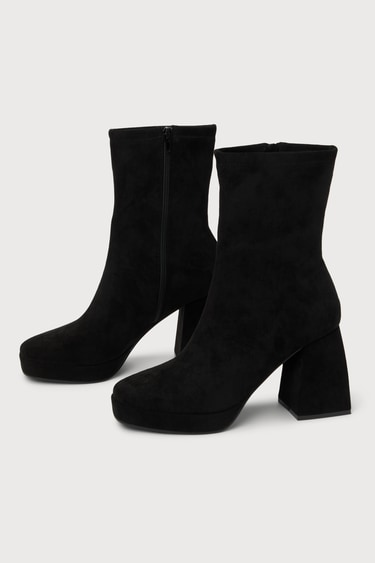 Mazarine Black Suede Platform Mid-Calf Boots