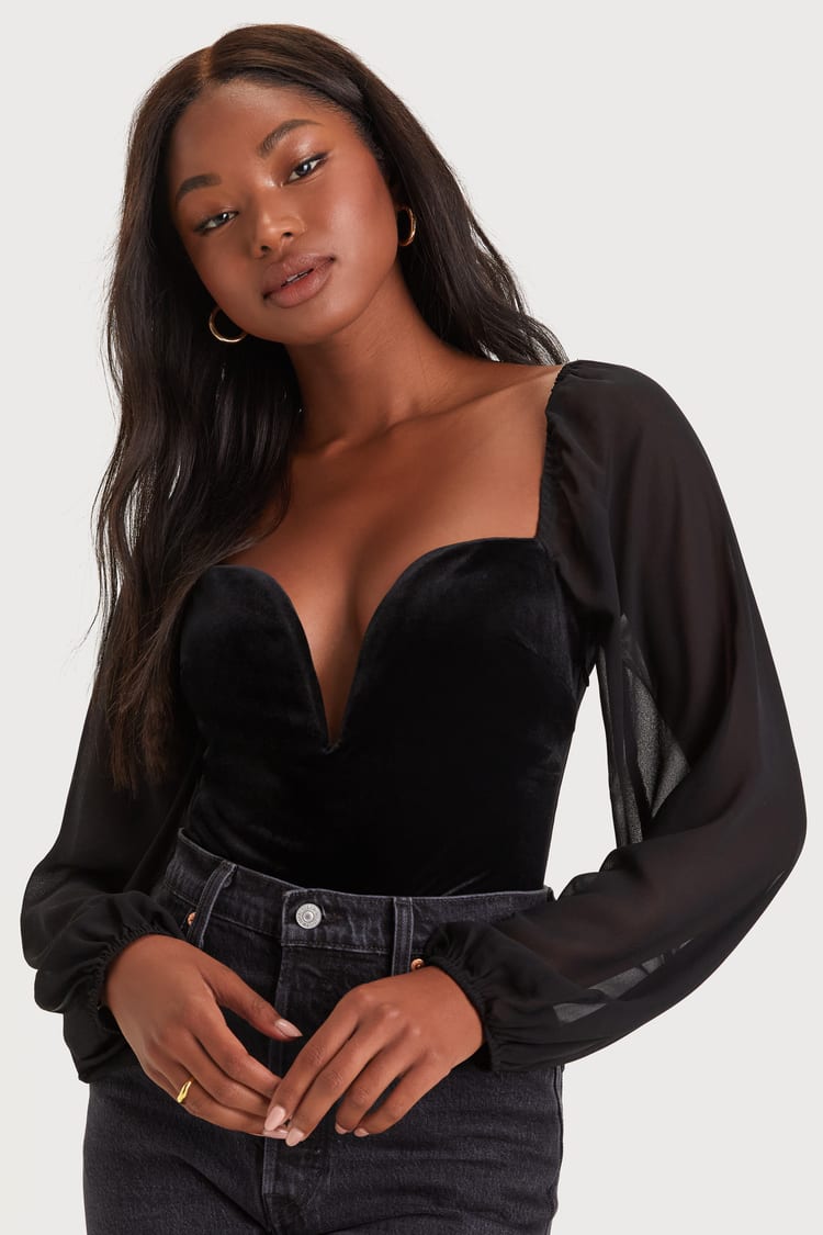 black velvet long sleeve bodysuit