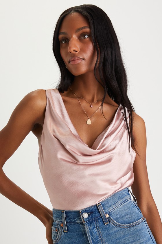 Blush Pink Tank Top Satin Tank Top Cowl Neck Tank Top Lulus