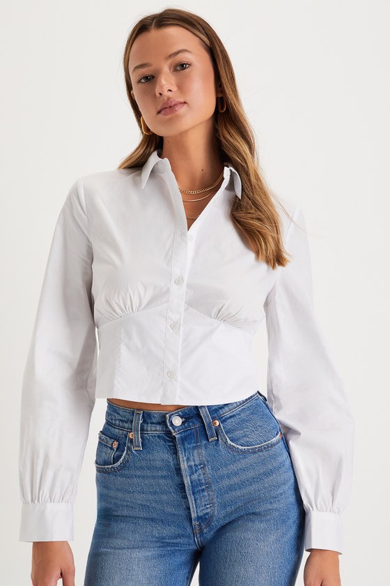 White Cropped Button-Up - Cropped Button-Up - Sexy Button-Up Top - Lulus