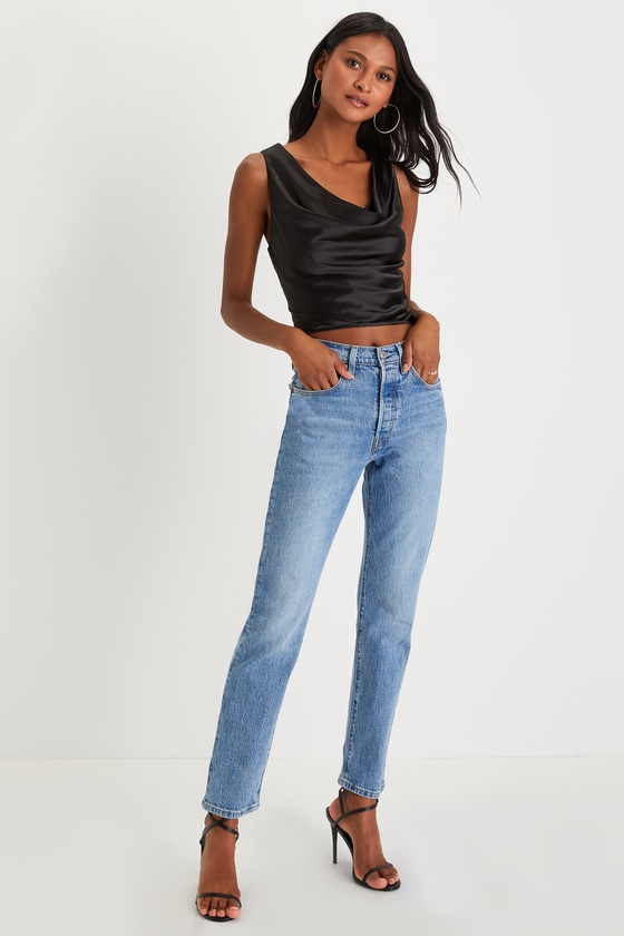 Stylish Confidence Black Satin Cowl Neck Tank Top 5
