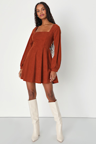 Daily Affection Rust Orange Corduroy Mini Dress With Pockets 4