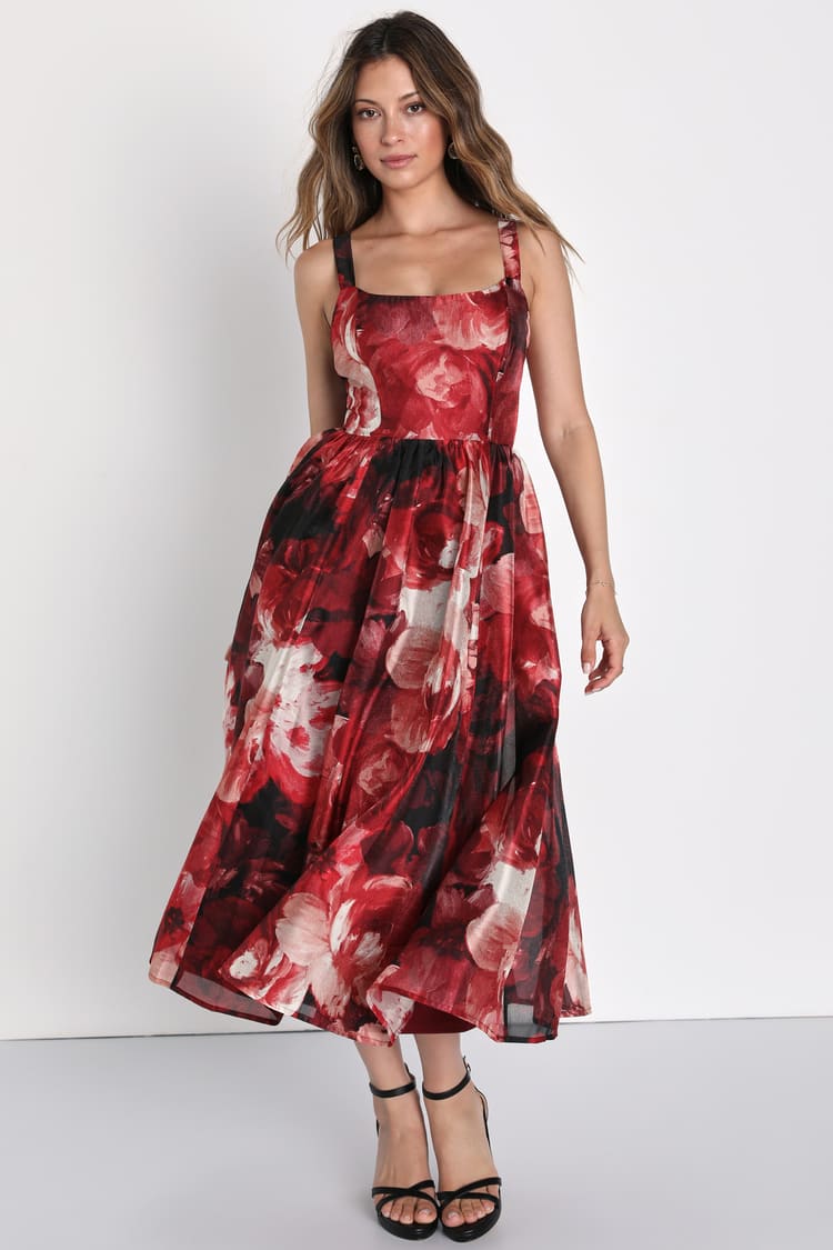 fitted lace wedding dress Wrap Over Black and Red Rose Skater Dress | Rica