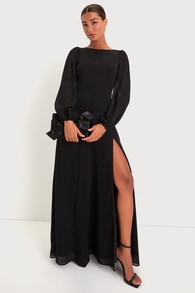 Prestigious Poise Black Backless Balloon Sleeve Maxi Dress 4