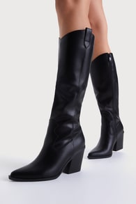 Rauland Black Pointed-Toe Knee-High Western Boots 1