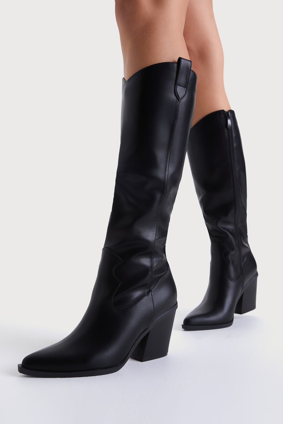 Rauland Black Pointed-Toe Knee-High Western Boots 1
