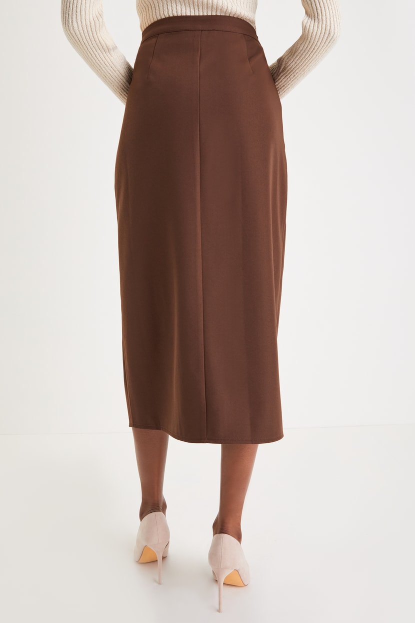 Brown Twill Skirt - Button Skirt - Wrap Midi Skirt - Midi Skirt 