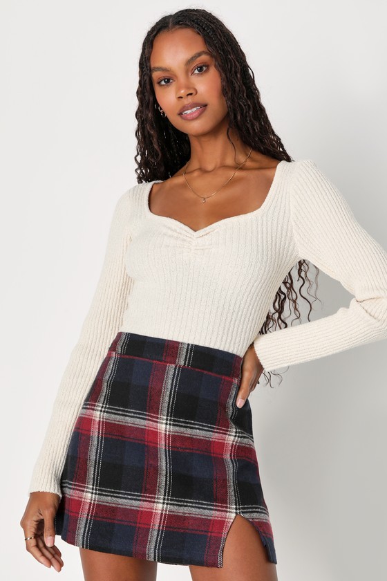 Mad For Plaid Navy Blue High-Rise Plaid Mini Skirt 1