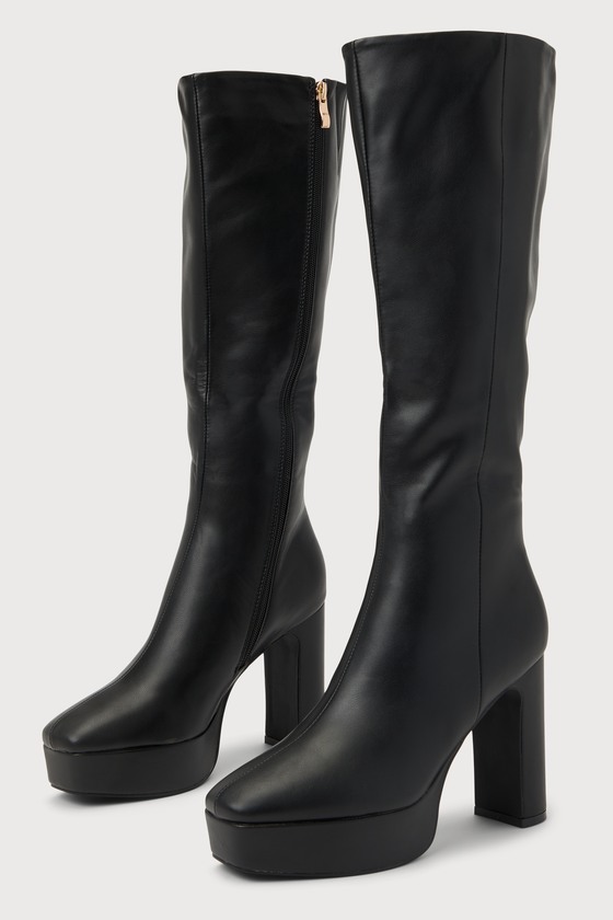 Where's That From Black Zhuri Block Knee High Boots - Matalan