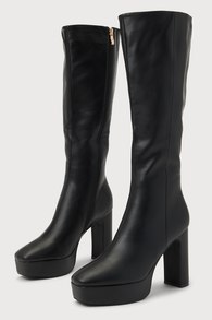 Ximena Black Platform Knee-High High Heel Boots