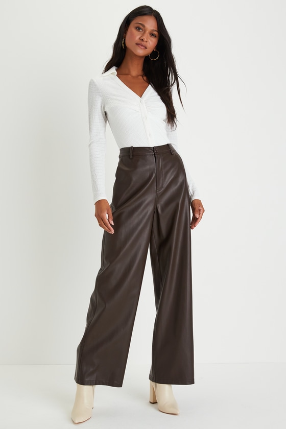 Women Solid Dark Brown Viscose Mid Rise Casual Pants