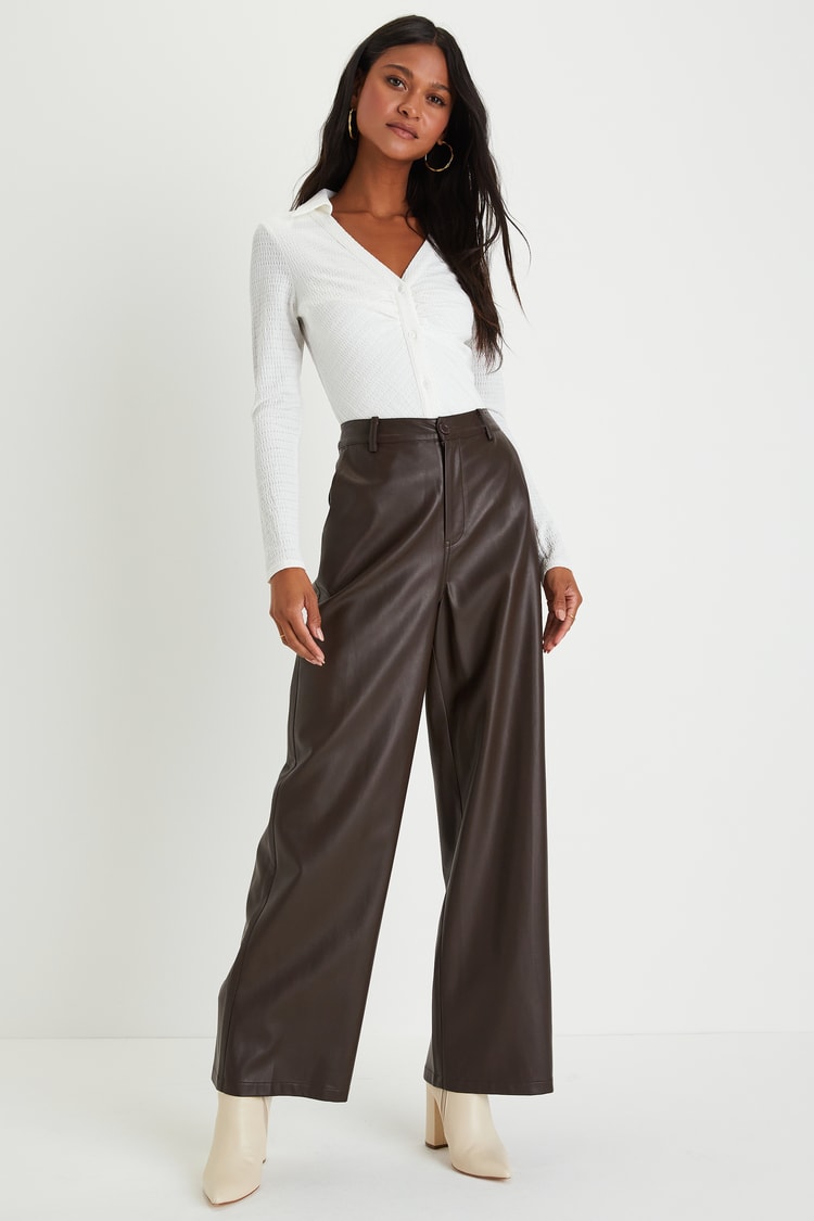 brown faux leather pants womens