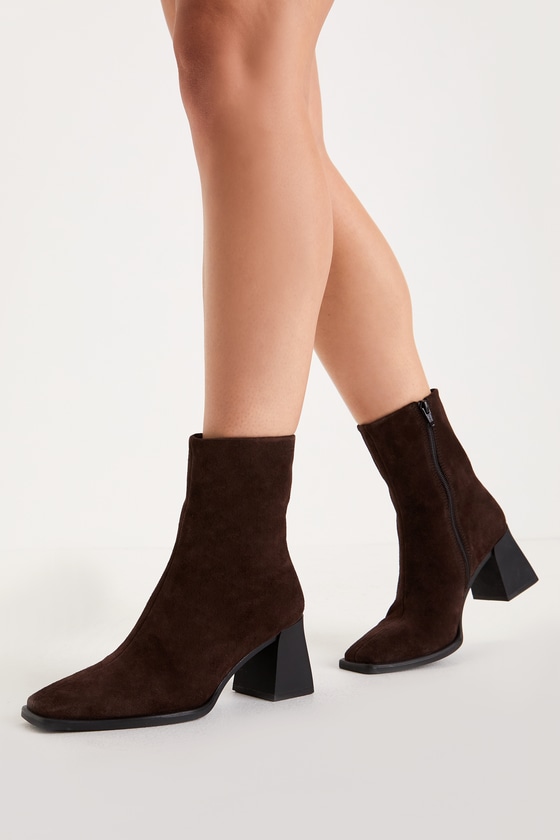 Hedda Espresso Brown Suede Leather Mid-Calf Boots 1