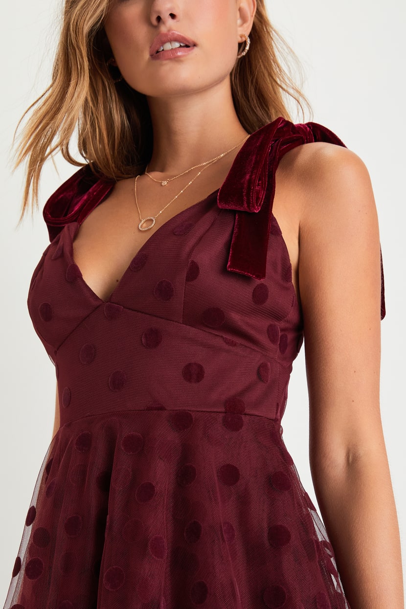 burgundy infinity dresses Kala Polka Dot Burgundy Dress