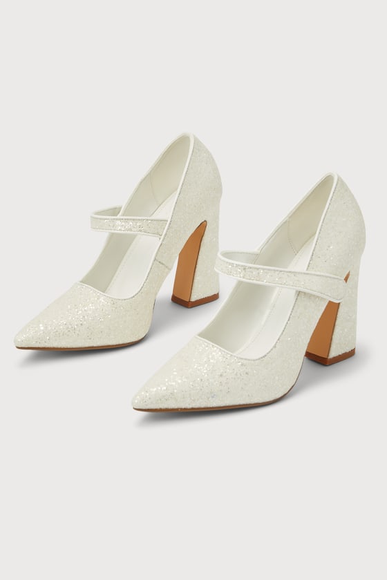 Luiz White Glitter Pointed-Toe Pumps 7