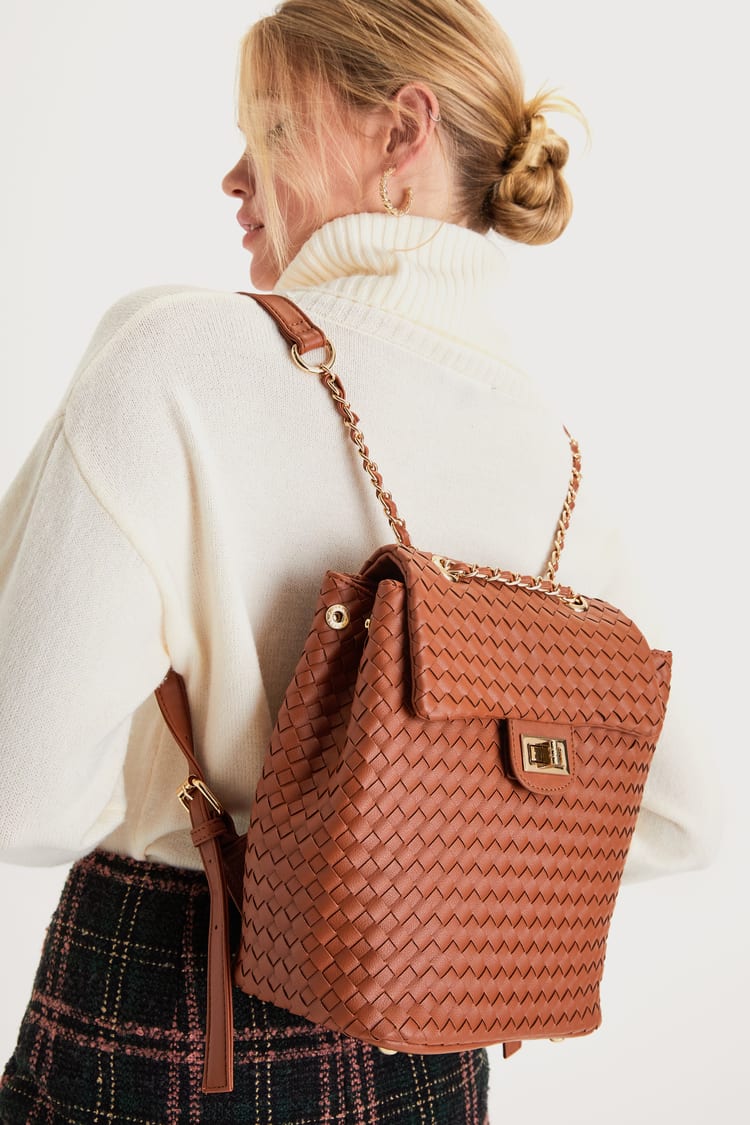 Brown Woven Backpack - Vegan Leather Backpack - Brown Bag - Lulus