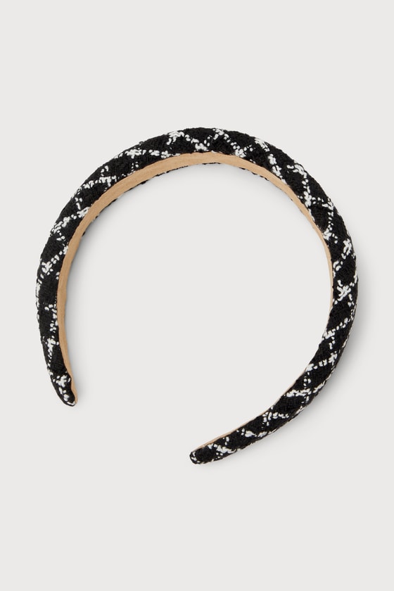 Posh Ideals Black and White Plaid Tweed Headband 2