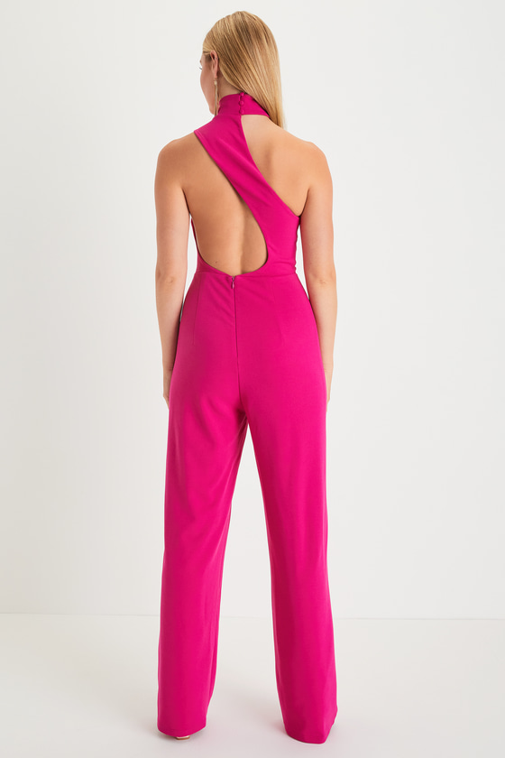 Hot Pink Jumpsuit Asymmetrical Jumpsuit Chic Halter Jumpsuit Lulus