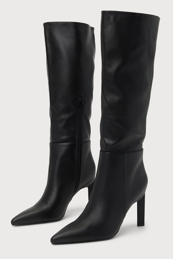Olivet Black Pointed-Toe Knee-High Boots - thumbnail 2