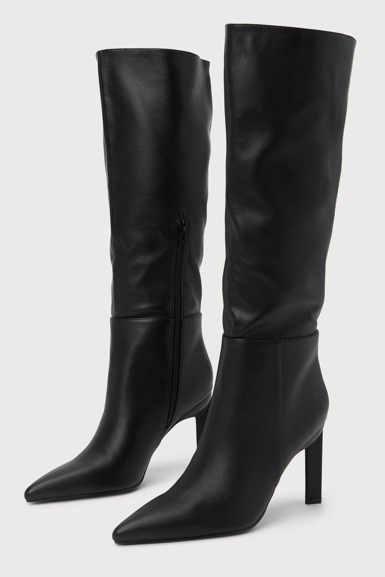 Olivet Black Pointed-Toe Knee-High Boots