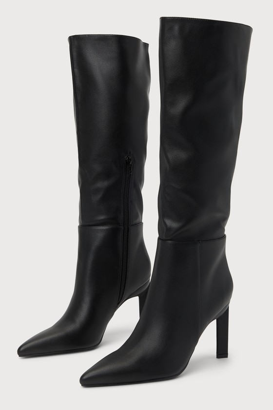 Black Knee-High Boots - Faux Leather Boots - Pointed-Toe Boots - Lulus