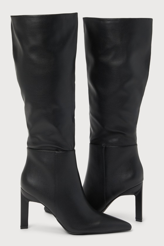 Olivet Black Pointed-Toe Knee-High Boots - thumbnail 4