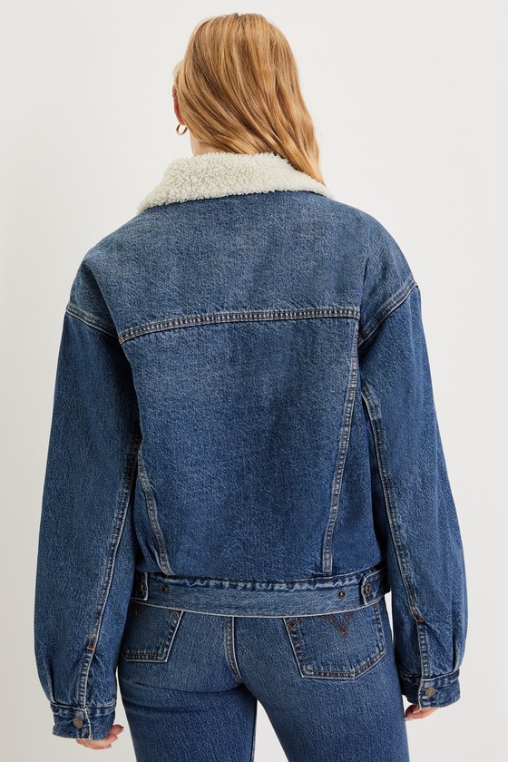 90s Denim Shearling Medium Wash Trucker Jacket 2
