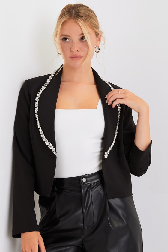 Black Cropped Blazer - Rhinestone-Embellished Blazer - Outerwear - Lulus