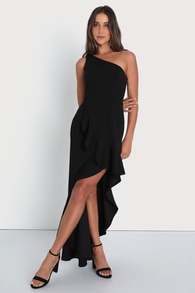 Dramatic Persona Black One-Shoulder Ruffled Maxi Dress 5