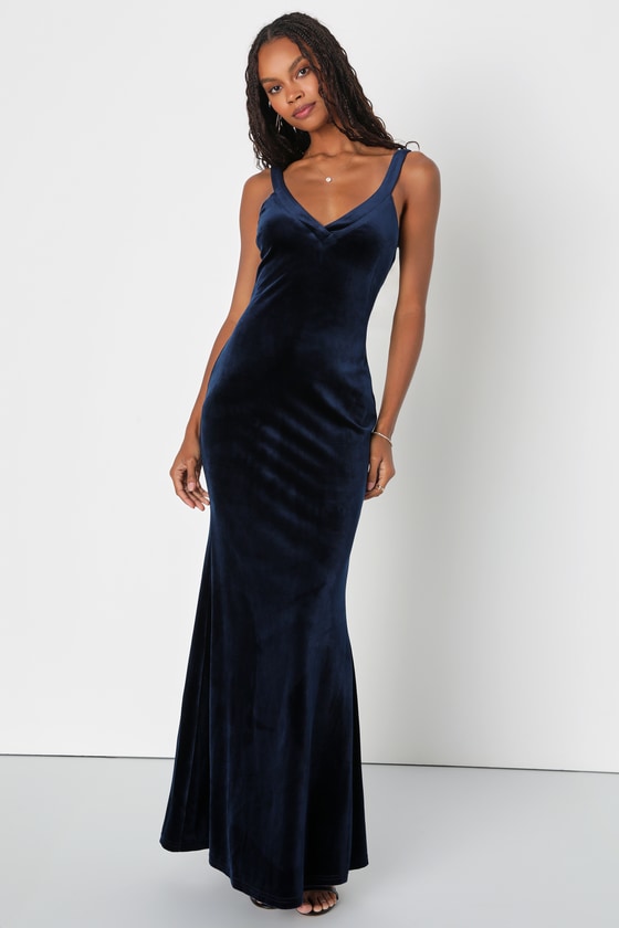 Lulus Perfectly Classy Navy Blue Velvet Strappy Maxi Dress
