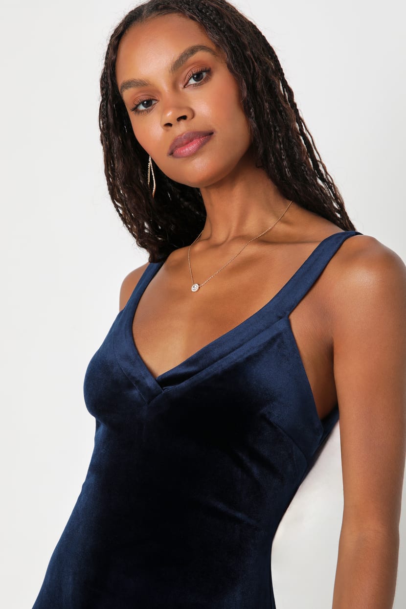 blue velvet dress womens Navy Blue Velvet Prom Dresses with Organza Overskirt Off the Shoulder 24210 Navy Blue / US6 main image 0