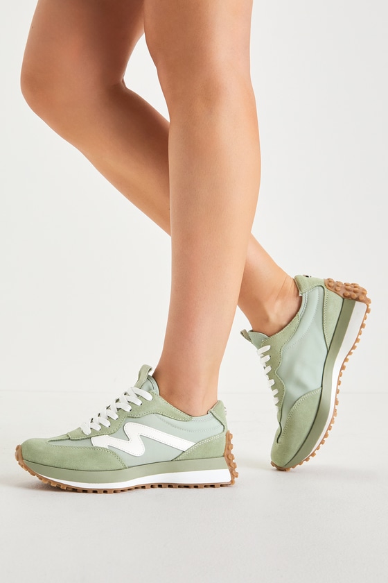 Campo Sage Green and White Suede Color Block Sneakers 1