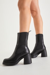 Brooke Black Leather Platform Mid-Calf Boots