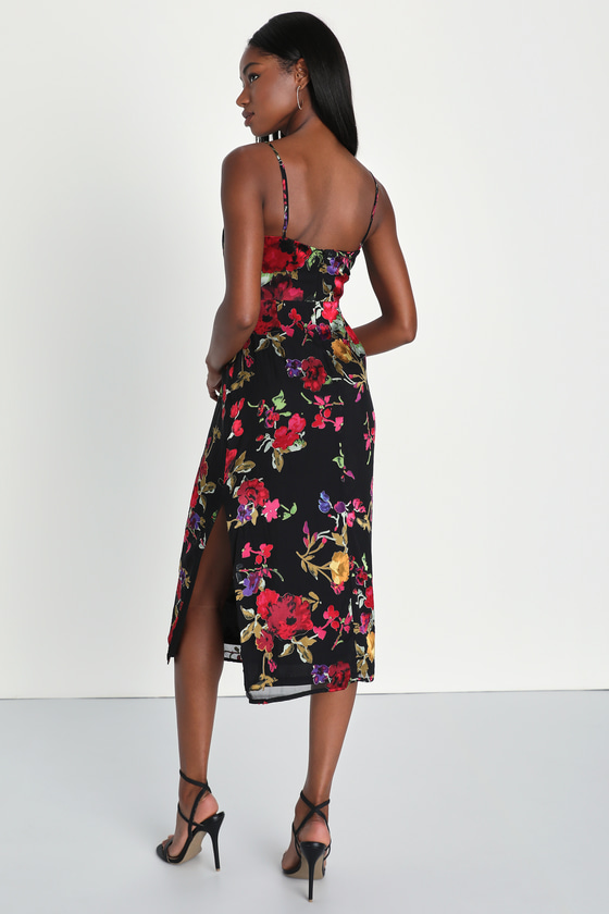 Garden Sensation Black Burnout Floral Sleeveless Midi Dress 2