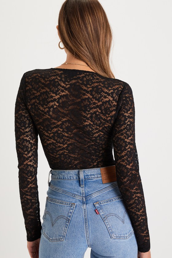 Adorable Embrace Black Lace Long Sleeve Bodysuit - thumbnail 3