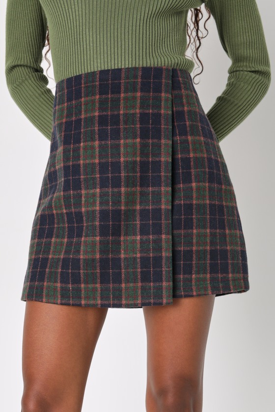 Mad for Plaid Blue and Green Plaid Faux Wrap Mini Skirt 3