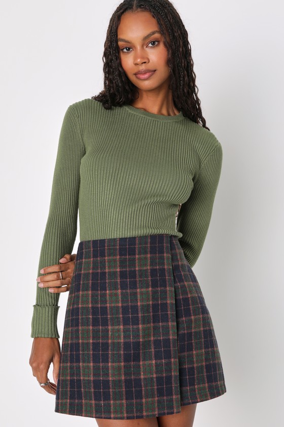 Mad for Plaid Blue and Green Plaid Faux Wrap Mini Skirt 4