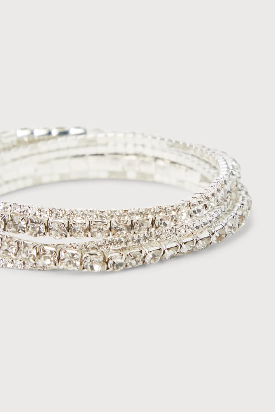 Lulus Glittering Effect Silver Rhinestone Bracelet Set In Silver