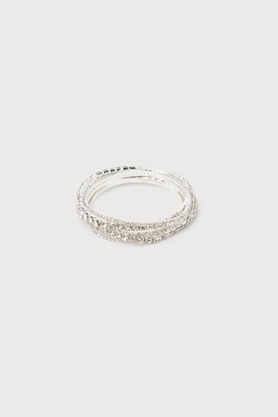 Lulus Glittering Effect Silver Rhinestone Bracelet Set In Silver