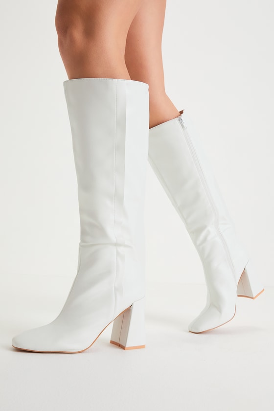 Lulus Magnolia White Square Toe Knee-high High Heel Boots