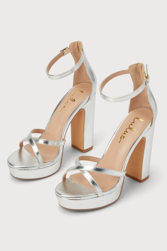 Dale Silver Platform Ankle Strap High Heel Sandals 1