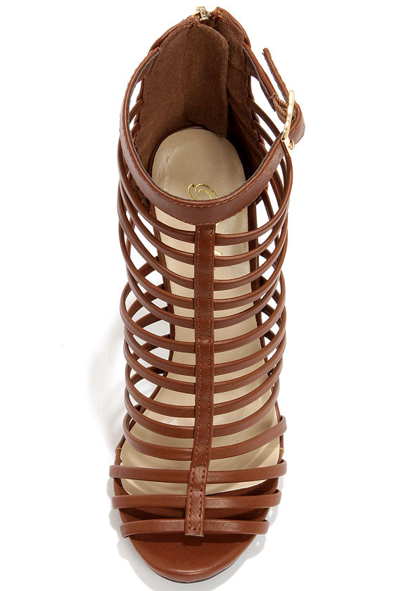 Peep Toe Shoes - Tan Caged Heels - High Heel Sandals - $31.00