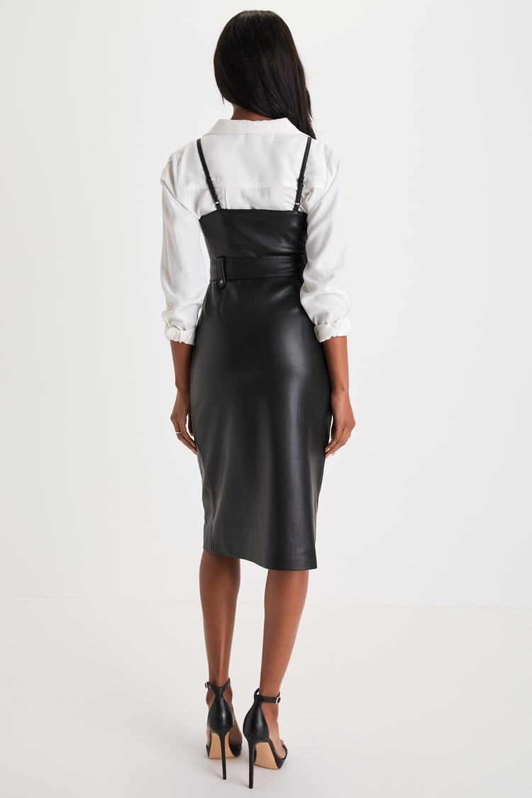 Levina Zip Detail Midi Faux Leather Dress