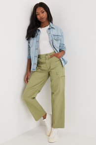 Leia Olive Green High Rise Cargo Pants