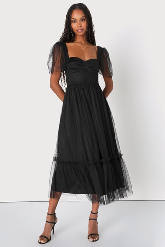 Dreamy Celebration Black Tulle Bustier Swiss Dot Midi Dress 5