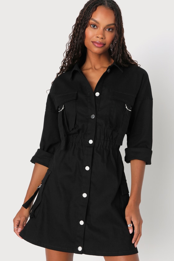 Black Twill Dress - Utility Dress - Cargo Dress - Mini Dress - Lulus
