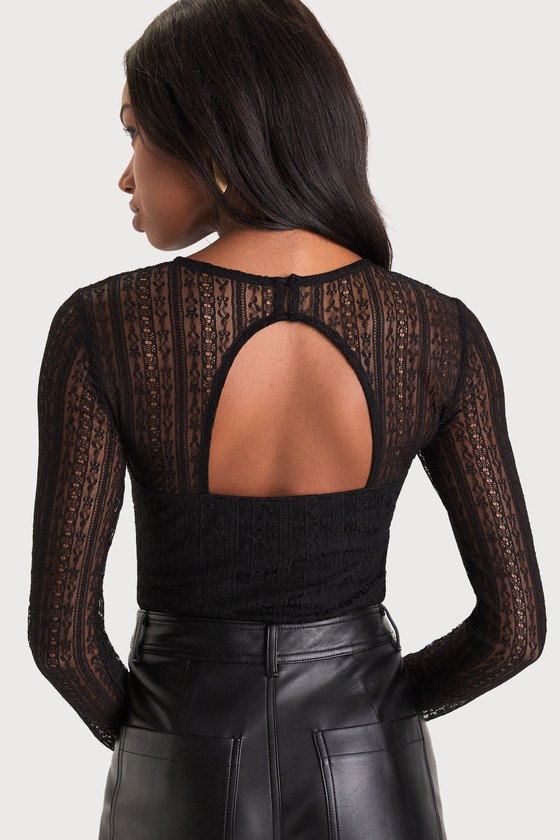 Sheer Passion Black Sheer Lace Long Sleeve Bodysuit - thumbnail 5