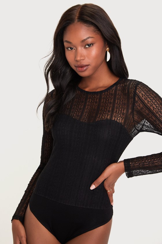 Sheer Passion Black Sheer Lace Long Sleeve Bodysuit - thumbnail 6