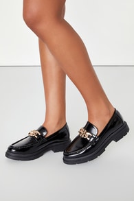 Valeriee Black Patent Chain Loafers
